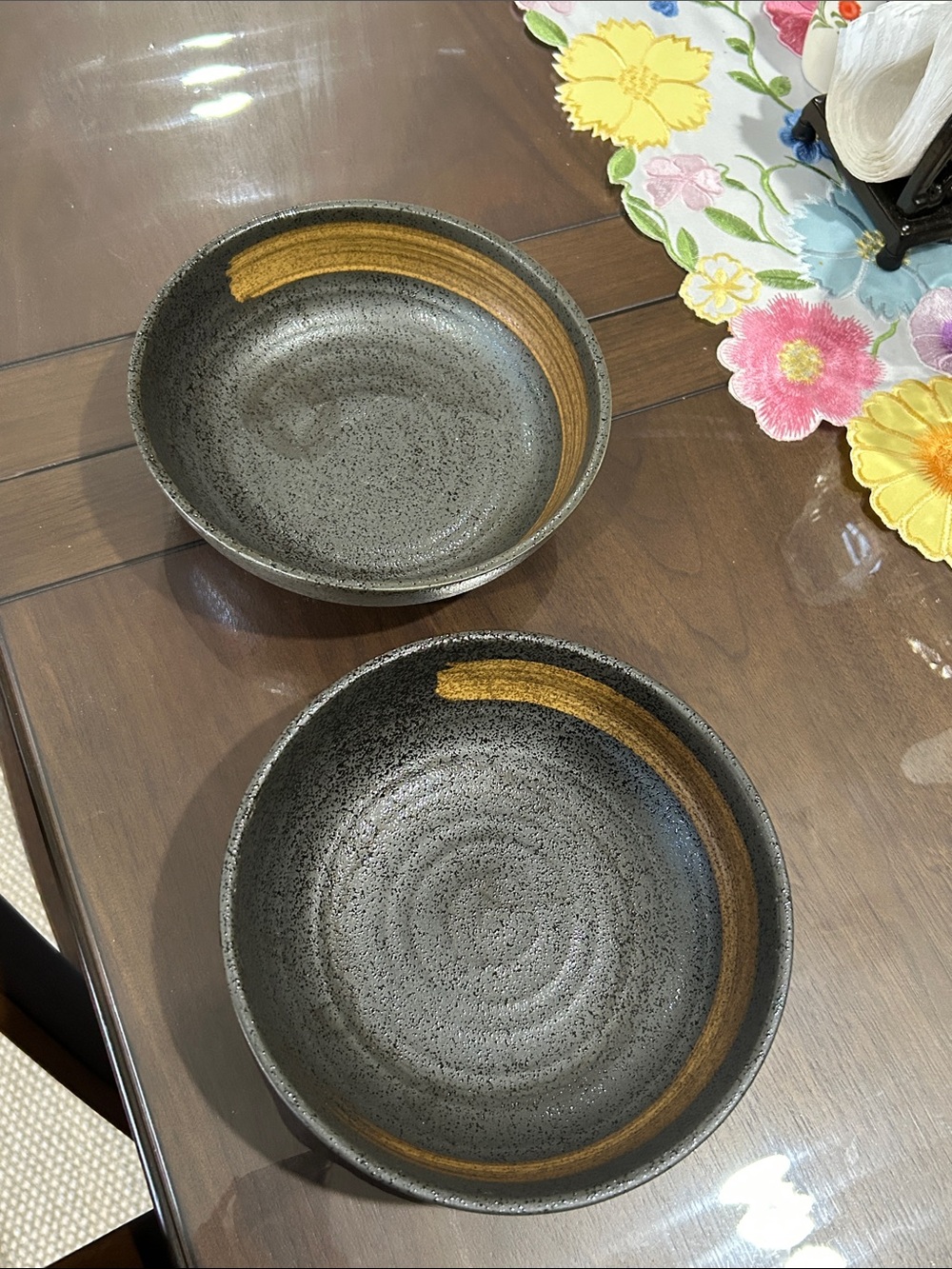 Made in Japan stoneware Stoneware Serving Bowls in Charcoal with Gold Accent